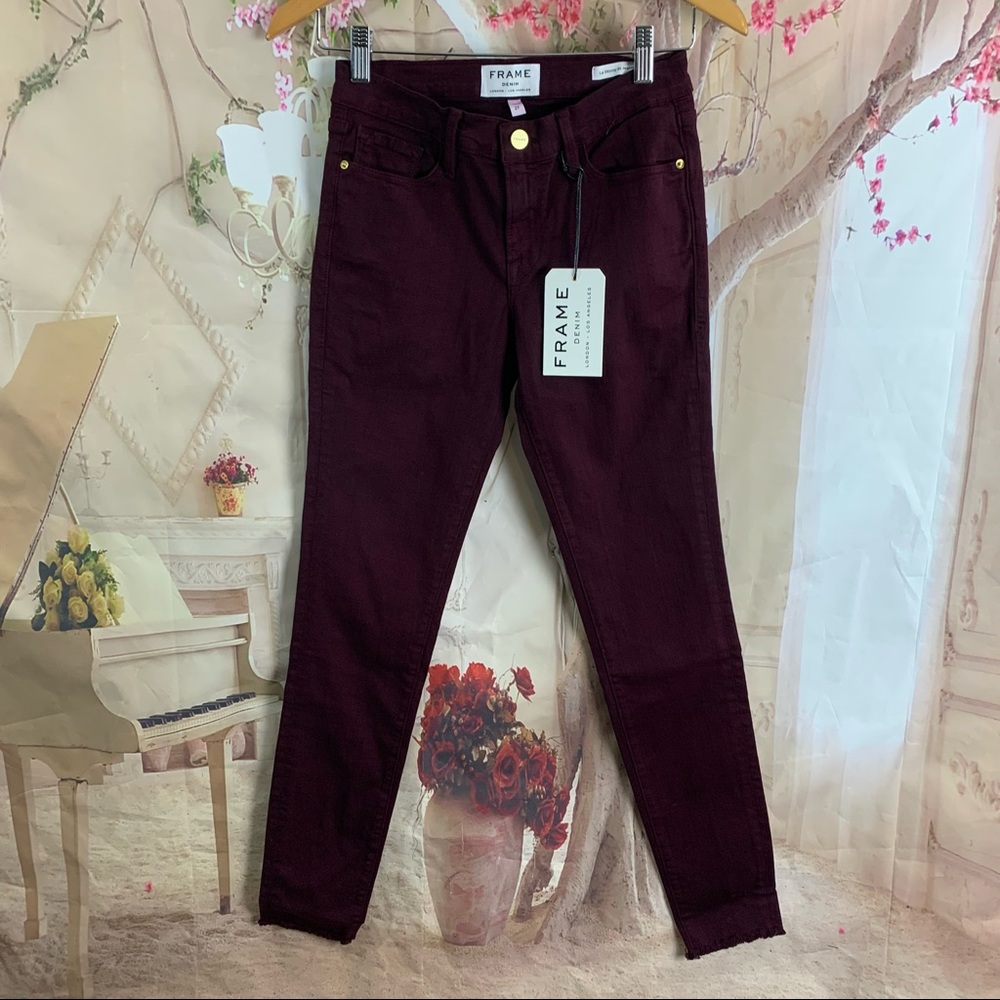 NEW FRAME Raw Hem Skinny Mahogany Jeans - Picture 2 of 9